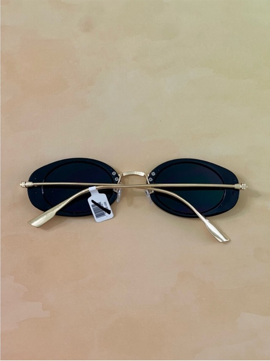 Free People Black Oval Sunglasses with Gold Accents - Black Lenses main image 5